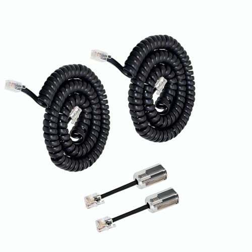 Uvital Telephone Handset Cord Detanglers, 2 Pack Landline Cable 10Ft Uncoiled (1.2 Ft Coiled) and 2 Pack Anti-Tangle 360 Degree Rotating Swivel (Black)