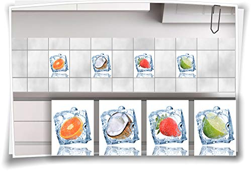 Medianlux Fliesenaufkleber EIS Obst Orange Erdbeere Kokosnuss Aufkleber Fliesen Kachel Dekor Küche Bad WC, 10x15cm