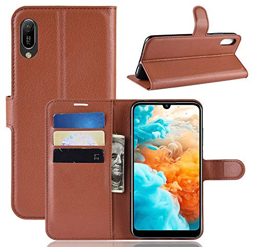 Fertuo Cover Huawei Y6 2019, Custodia Portafoglio Cover a Libro in Pelle Flip Case con Silicone Bumper, Fibbia Magnetica, Porta Carte, Kickstand, per Huawei Y6 2019 Smartphone, Marrone