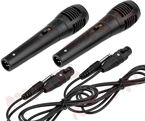 r2digital 2x MICROFONO PALMARE DINAMICO per KARAOKE, Coppia di Microfoni PROFESSIONALE IN METALLO, Microfono con SPINA JACK 6.3 mm, Microfono TUBO METALLICO UNIVERSALE INTERRUTTORE ON OFF (M635)