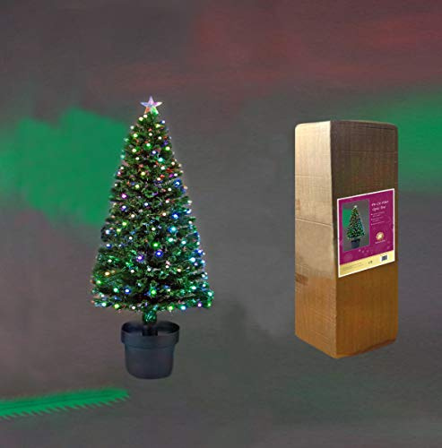 2Ft/60cm Fibre Optic Christmas Tree with Star Topper - LED Berries Balls Decorations - Pre-Lit Green Artificial Xmas Tree - Multicolor Changing Lights
