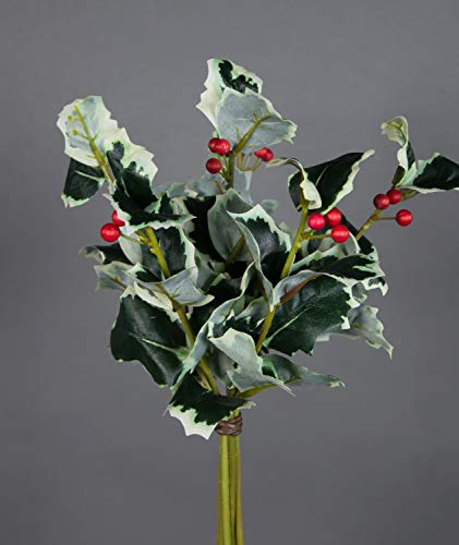 Ilexbund mit 6 Zweigen 30cm grün-weiß JA Kunstpflanzen künstlicher Ilex Zweig Ilexbusch