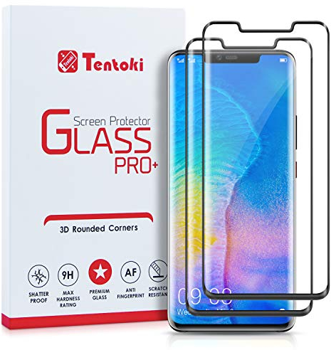 Tentoki Schutzfolie für Huawei Mate 20 Pro, [2 Stück] vollständige Abdeckung Displayschutzfolie für Huawei Mate 20 Pro, hohe Transparenz, 9H Härte, keine Blasen, Anti-Fingerabdruck
