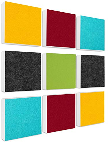 platino24 Akustikpaneele 9 Elemente Colore Quadrat 27,5 x 27,5 cm Multicolore I Schallabsorber aus Basotect G+ mit Akustikfilz I Schalldämmung Wand & Decke I Akustikelemente Wandpaneel