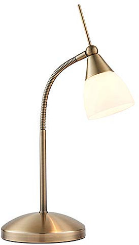 Endon Range Modern Antique Brass Touch Dimmer Bedside Table Lamp with Opal Glass Cylinder Light Shade - Gooseneck Dimmable Touch Sensitive Control Reading Lamp for Office, Home, Study, Work