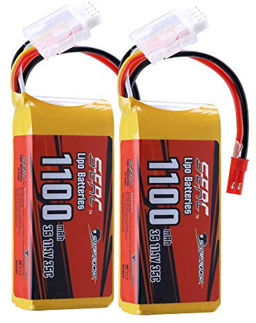 SUNPADOW 11.1V 3S RC Lipo Battery 35C 1100mAh with JST Plug Rechargeable for RC Airplane Receiver Quadcopter Helicopter Drone FPV Racing (2 Count)