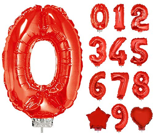 Das Kostümland Ballon gonflable avec baguette 41 cm – Rouge – Ballon en forme de chiffre – Cadeau d'anniversaire - Rouge - Medium