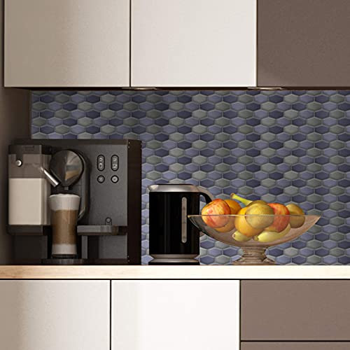 WALPLUS 28.5x14cm@48 pcs Dark Blue and Grey Honeycomb Hexa Wall Tile Sticker Backsplash Tile Paint Stick on Tiles Peel and Stick Self Adhesive Wall Tiles Stickers for Kitchen Bathroom Tile Transfer