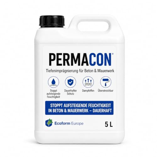 Ecoform Permacon Betonversiegelung - Transparente Wasserdichte Beschichtung für Beton & Stein - permanenter Feuchteschutz Innen & Außen… (10 Liter)