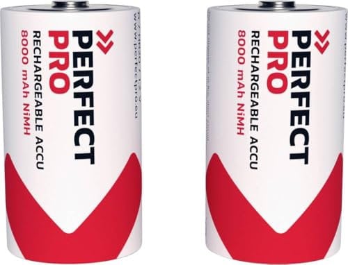 PerfectPro - Battery - 2 pcs D-Batteries NiMH - Rechargeable and Pre-charged - 8000 mAh - 1.2 Volt - Long Life Span - Ideal for Speakers and Digital Devices