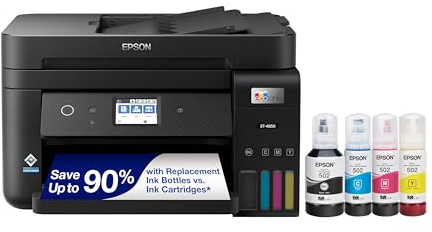 Epson EcoTank ET-4850 Wireless All-in-One Cartridge-Free Supertank with Scanner Copier, Fax, ADF and Ethernet, The Perfect Office Printer - Black
