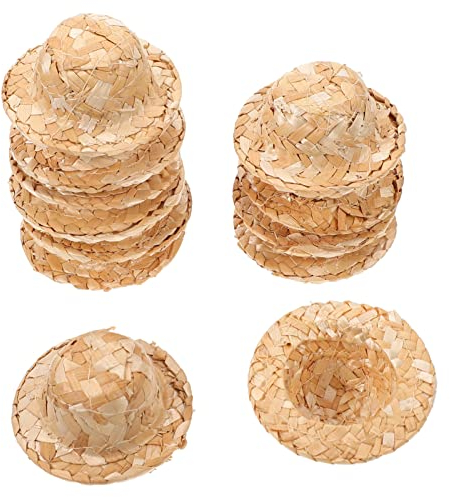 Amosfun Sombrero de paja tejido en miniatura para muñecas: sombrero de punto, gorra de paja para muñeca, mini sombrero natural para mascotas pequeñas, gorra de sol para manualidades, juguete de