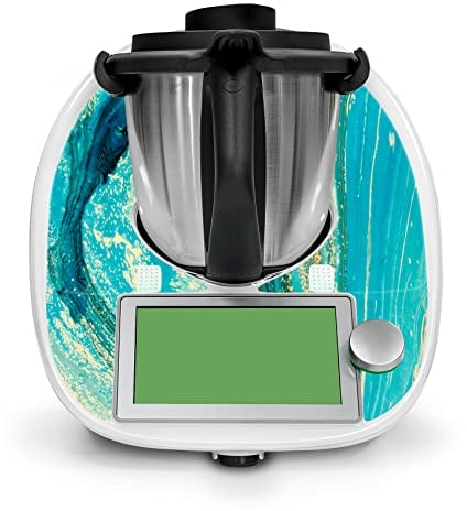 Deko Schutz Aufkleber kompatibel mit Küchenmaschine Thermomix TM6 Design Sticker Klebefolie Zubehör Küchengerät wasserfest selbstklebend RX042 (17 Marmor Türkis)