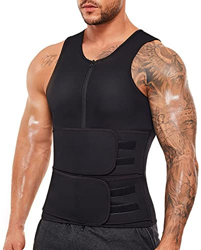 Wonderience Tuta da sauna per uomo in neoprene con cintura regolabile in vita, nero, 4X-Large