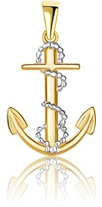 PRINS JEWELS Kleine Anker und Seil mit Bügel verschlungenen Anhänger 14 Karat 585 Gelbgold Weißgold