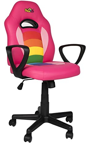 Konix Unik Chaise de Bureau Gaming Junior - Inclinaison siège 15° - Cuir polyuréthane Lisse - Motif Arc-en-Ciel - Rose