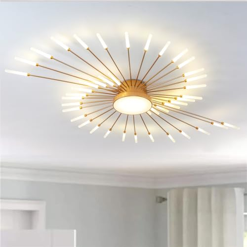 RRBEST LED Deckenleuchte Wohnzimmer,Wohnzimmerlampe Moderne Minimalistische Deckenlampe Gold Innen Dekorative Deckenbeleuchtung für Wohnzimmer,Schlafzimmer und Büro(42+1 Köpfe, Gold)