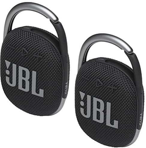 2 Pack JBL Clip 4 Waterproof Wireless Audio Bluetooth Speaker Bundle (Black)