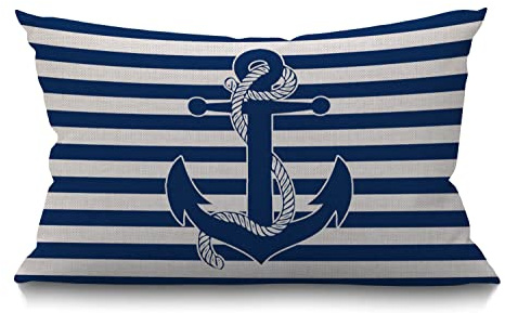 BGBDEIA Fodera per Cuscino Retrò Nautica con Ancora Rettangolare per Esterni, Fodere per Cuscino 30 x 50 cm con Cerniera Invisibile per Divano, Sedia, Soggiorno