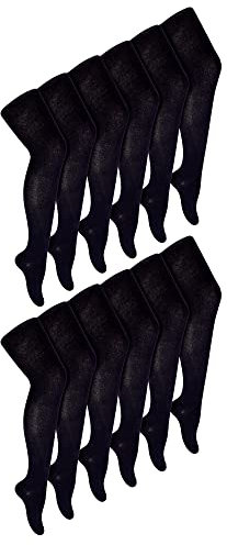 Sock Snob 12 Pair Multipack Girls School Uniform Tights Soft & Comfy Plain Opaque Pantyhose Tights for Kids (9-10 Years, Black)