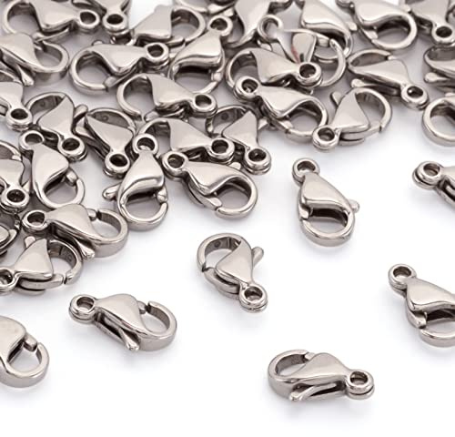 PandaHall 100 Stück Edelstahlkarabinerschloss Halskette 9x5x2,5 mm Klauenverschluss Metallverschluss für Schmuck, Halsketten, Armbänder