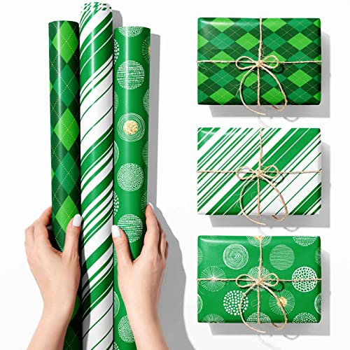 WOPARTY Geschenkpapierrolle – mit Schnittlinien für Geburtstag, Urlaub, Hochzeit, Babyparty, Party, DIY-Packung – 3 Rollen – 43,2 x 304,8 cm pro Rolle