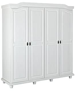 möbelando Kleiderschrank Isny aus Massivholz in weiß mit 4 Türen und 2 Einlegeböden. Abmessungen (BxHxT) 197x198x60 cm