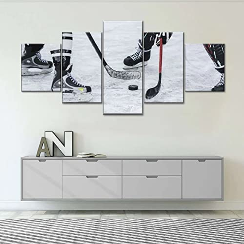 SAHROO Bilder Leinwandbilder Eishockey Eishockey Vlies Leinwand 5 Teilig Wandbilder Kunstdrucke Wandbild Bild Auf Kunstdruck Wanddeko Wand Wohnzimmer Wanddekoration Deko Modern 200X100 Cm / 79X40