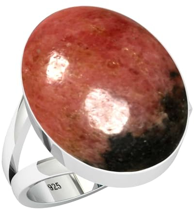 Jeweloporium Real Rosa Rhodonit in schwarzem Mangan 925 Silber Ringe für Frauen Edelstein Handgefertigt Silber Ringe Größe 56(17.8) Geburtstag Geschenk Cocktail Schmuck