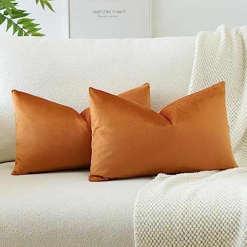 JOTOM Samt Kissenbezug Kissenhülle Sofakissen Dekokissen Kissenbezüge für Sofa Wohnzimmer Schlafzimmer 2er Set 40x60 cm Orange