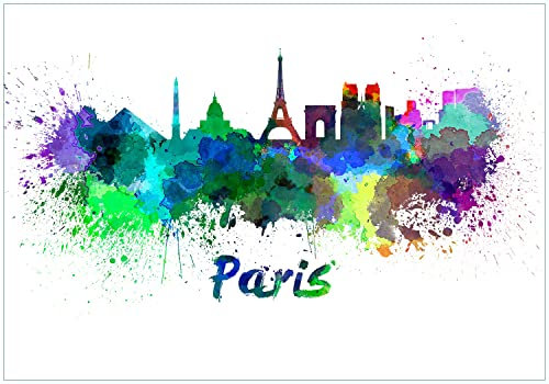 Wallario Vliestapete Fototapete Städte als Aquarell - Skyline von Paris - Wandtapete Größe: 400 x 280 cm