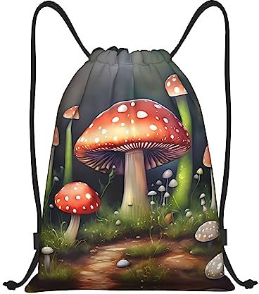 PIXOLE Rucksack mit Kordelzug, Motiv: Pilz, bedruckt, wasserabweisend, Sportbeutel, Turnbeutel, für Männer und Frauen, Malerei Pilz, Small, Classic