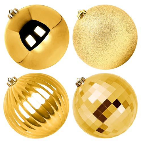 Benjia Giant Christmas Baubles, Extra Large Big Xmas Shatterproof Plastic Ball Ornaments Set for Outdoor Outside Lawn Yard Tree Hanging Decorations Decor (15cm/150mm, 4 Packs, Gold)