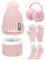 UMIPUBO Mütze Schal Handschuh Sets für Damen 5 in 1 Strickmütze Schal mit Fleecefutter Touchscreen Handschuhe Winterzubehör Ski-Set Wärmer Ohrenschützer Baumwollsocken(Rosa,Einheitsgröße)
