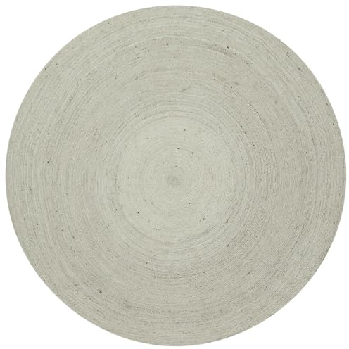 CASAVANI Kreisförmiger Teppich, rund, weiß, natürliche Jutematte, geometrischer Kelim-Teppich, für drinnen und draußen, Flachgewebe, Teppiche für Schlafzimmer, Nachttisch, runder Esstisch, Flur, Küche