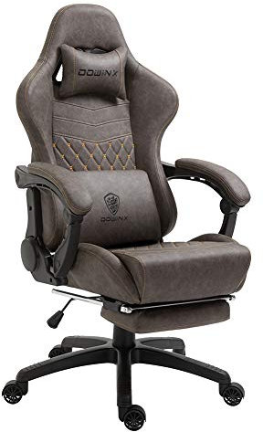 Dowinx Gaming Chair Retro, Ergonomic Computer Office Chair with Footrest, PU Leather Game Chairs with Massage Lumbar Support for Adults, Brown