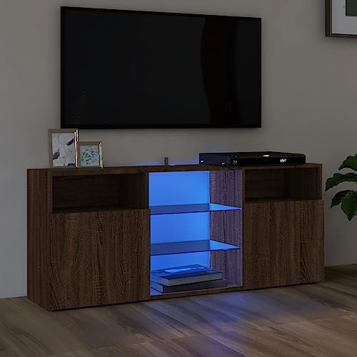 Wohnzimmer TV-Tisch Lagerung Bücherregal Rack Schlafzimmer Wohnzimmer Aufbewahrungseinheit TV-Schrank mit LED-Leuchten Braun Eichen-Optik 120x30x50 cm Geeignet für Wohnzimmer Schlafzimmer