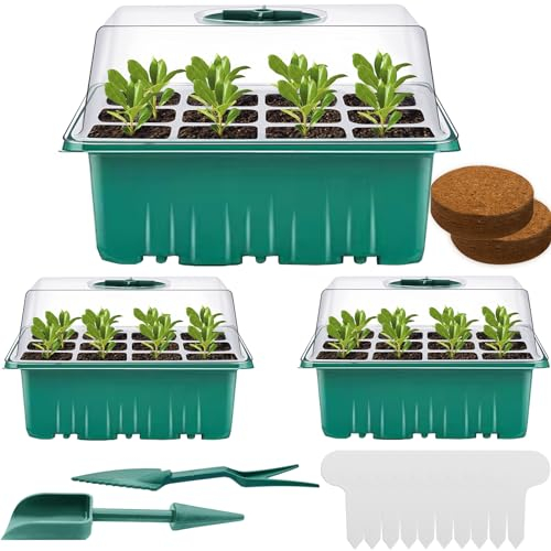 Mini Gewächshaus Anzucht, 3 Stück Zimmergewächshaus Anzuchtkasten, Setzling Starter Tabletts, Treibhaus Anzuchtschalen mit Deckel Belüftung