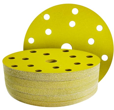GZKTY 50 Pezzi Dischi Abrasivi 150mm, Grana 320, 15 Fori per Levigatrice Orbitale, Carta Vetrata per Legno e Metallo