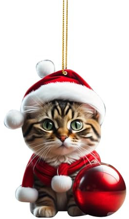 Weihnachtsbaum Katzen Anhänger,Niedlicher Acryl Katze Anhänger Weihnachts Deko,Lustiger Weihnachten Ornament,Acryl Katze Auto Anhänger,Süße Christbaumschmuck Weihnachtsschmuck Geschenk (K-F, One Size)