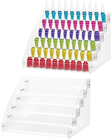 QWORK® 2 pièces rangement vernis a ongle à 6 niveaux, présentoir de vernis à ongles en acrylique, support de vernis à ongles transparent, peut contenir environ 60 bouteilles