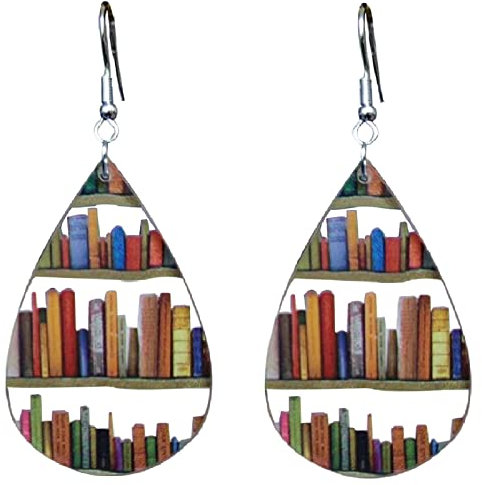 Acryl Bücherregal baumeln Ohrringe mit Buchregale gemustert, Buchliebhaber Tropfen Ohrringe, zurück zu Schule Lehrer Ohrringe (Wassertropfen)