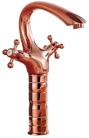 ZYCDP Rubinetteria Bagno Ottone Vintage Miscelatore Bagno Lavabo e Bidet Set Vintage a Doppia Manopola a Croce, Oro Rosa, Alto