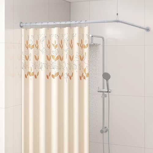Yampos L-förmige Eck-Duschvorhangstange, 99,1-175,3 cm x 139,7-215,9 cm, verstellbare, um 90 Grad gebogene Badezimmerstange, quadratisch, kein Durchhängen, mit 12 Haken und Deckenhalterung, Silbergrau