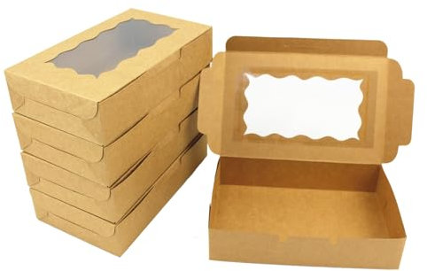 Gad2go 20 Pieces Kraft Cookie Boxes 17.8 x 10.9 x 3.9 cm Kraft Paper Bakery Box with Window Kraft Dessert Gift Packaging Box for Birthday Wedding Party Baby Shower Halloween Christmas