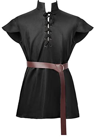 Qzeanxy Western Hemd Herren Mittelalterliches Vintage-Kostüm Hemd Leinenhemd Langarm Freizeithemd Mitteralterhemd Viking Kostüm Schnürhemd Halloween Universal Fit Kostüm Mit Schnürung Baumwolle