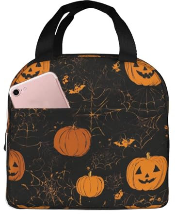 GFXEDSAH Lonchera aislada con estampado de calabaza de Halloween con tela Oxford, bolsa multiusos para el trabajo y actividades al aire libre