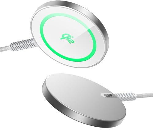 ESR for Magsafe Charger, 2 Pack 15W Wireless Charger,Qi2 Magsafe Charger for iPhone 17/16/15/14/13/12, AirPods 4/3/Pro/Pro 2,Galaxy S25,Strong Magnetic Charging Pad with Type-C Cable,Silver
