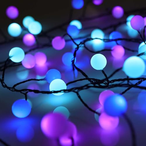 Qbis Premium Berry Cluster Lights, 120 Pastel Berry Lights, Blue, Purple and Turquoise cluster lights, static Cluster Christmas lights plug in fairy lights ideal as Christmas tree lights on black wire