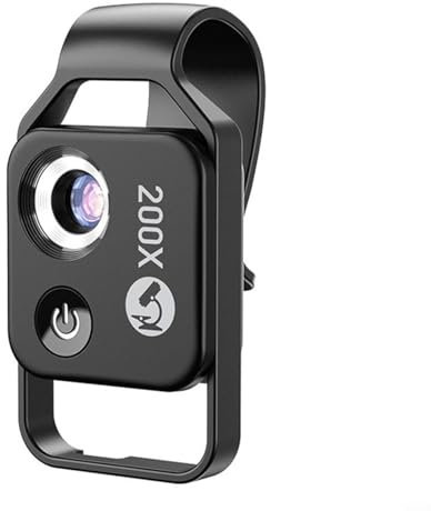200-faches Handy-Mikroskopobjektiv mit LED-Licht, tragbares Mini-Taschenmikroskop, Zoom-Handy-Außenobjektiv, Clip-Design(Black)